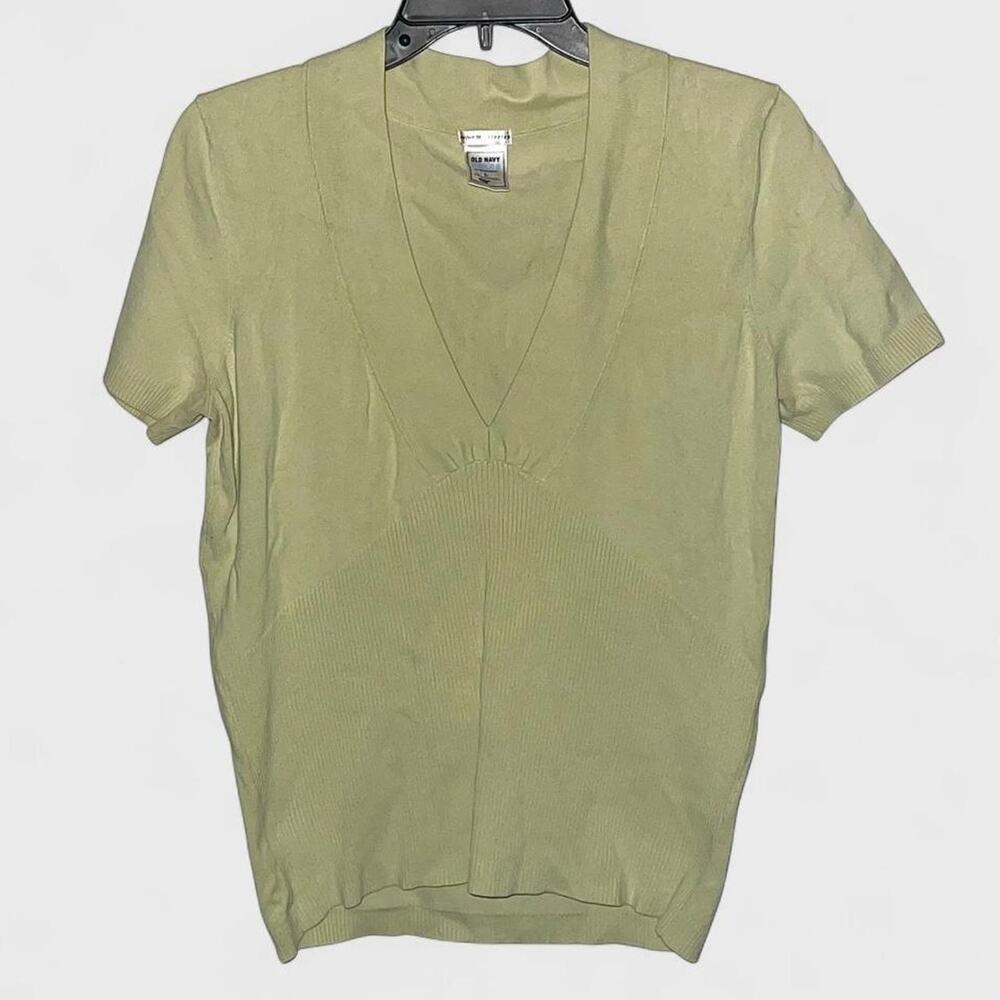 Old Navy Pale Lime Green V-Neck Short Sleeve Shirt - Size L